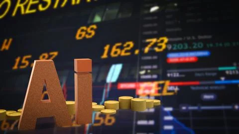 Artificial Intelligence Transforming Global Financial Markets 3d render.. Stock Illustration
