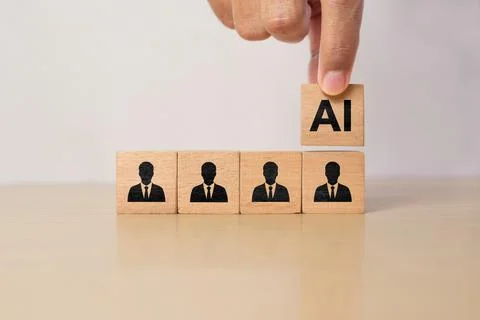 Artificial intelligence transforming human resources. AI wooden blocks plac.. Stock Photos