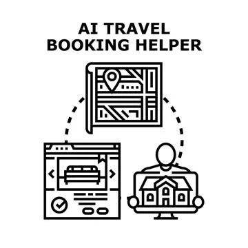 Artificial intelligence travel booking helper preparing vacation Stock Illustration
