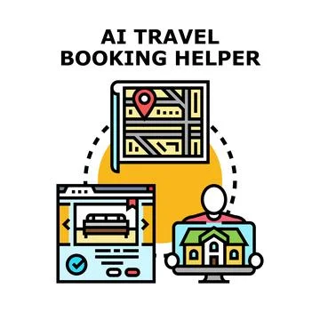 Artificial intelligence travel booking helper preparing vacation Stock Illustration