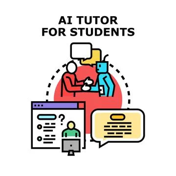 Artificial intelligence tutor helping students learning online Stockillustratie
