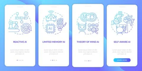 Artificial intelligence types blue gradient onboarding mobile app screen Illustrazione stock