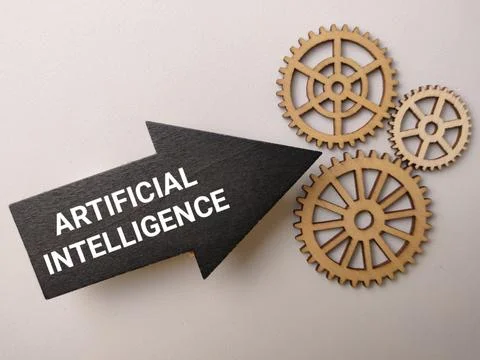 Artificial Intelligence using a pointer and interconnected gears to symboli.. Stock Photos