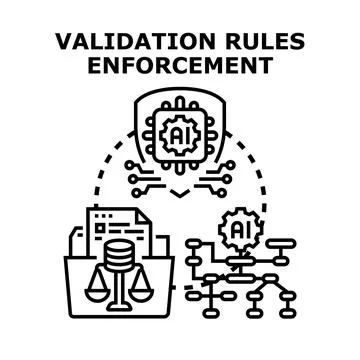 Artificial intelligence validating compliance rules enforcement process Stock Illustration