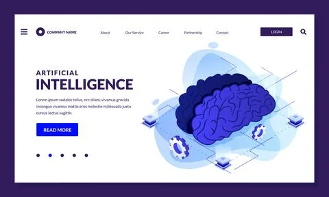 Artificial intelligence vector 3d isometric illustration. Human brain and mec Stock Illustration