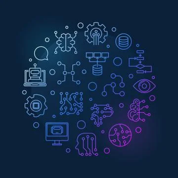 Artificial Intelligence vector colorful round line illustration Illustrazione stock