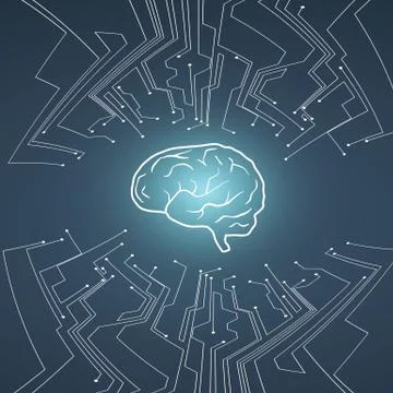 Artificial intelligence vector conept with brain illustration on background with Stock Illustration