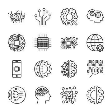 Artificial Intelligence. Vector icon set for artificial intelligence AI conce Stock Illustration