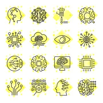 Artificial Intelligence Vector Icons. Icons for sites, apps, programs: AI, ch Illustrazione stock