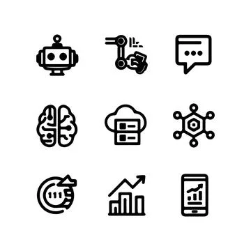 Artificial Intelligence Vector Icons Set  Robot Machine Learning Cloud Compu Stock Illustration