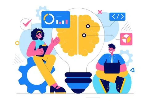 Artificial Intelligence Vector Illustration featuring a Digital Brain, Tech.. 스톡 일러스트