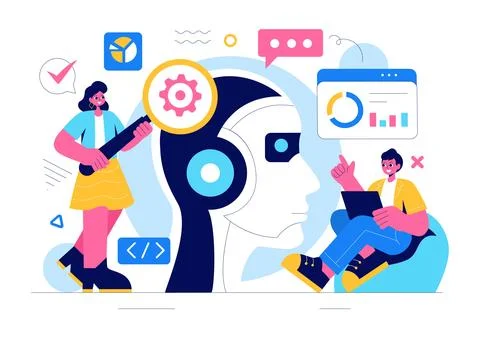 Artificial Intelligence Vector Illustration featuring a Digital Brain, Tech.. イラスト素材