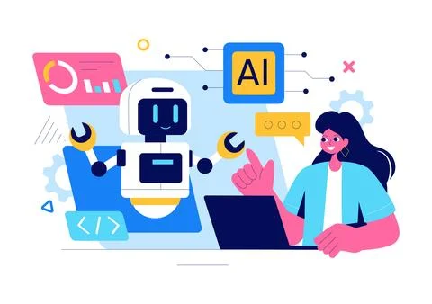 Artificial Intelligence Vector Illustration featuring a Digital Brain, Tech.. Stock Illustration