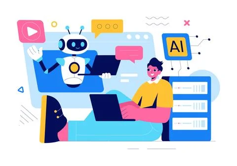 Artificial Intelligence Vector Illustration featuring a Digital Brain, Tech.. 스톡 일러스트