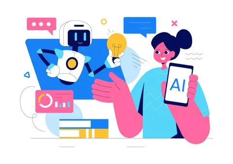 Artificial Intelligence Vector Illustration featuring a Digital Brain, Tech.. 스톡 일러스트