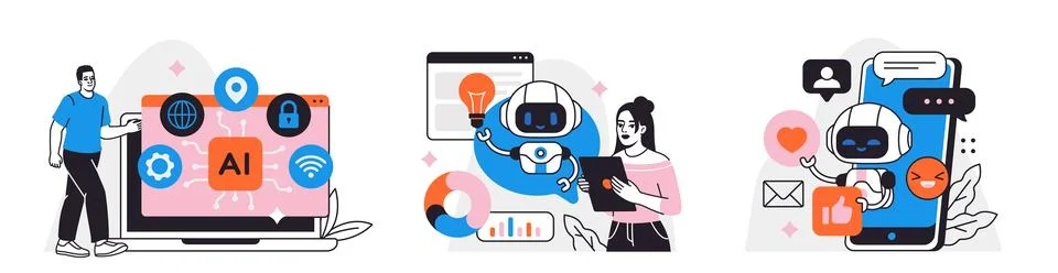 Artificial intelligence vector illustration set Ilustración de archivo