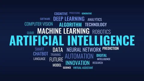 Artificial Intelligence vector illustration word cloud with bouncy pop-in k.. イラスト素材