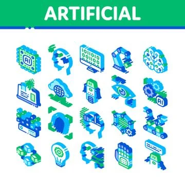 Artificial Intelligence Vector Isometric Icons Set Stock Illustration