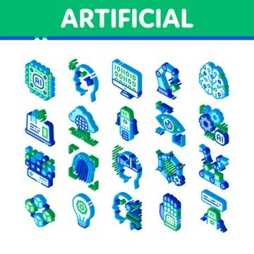 Artificial Intelligence Vector Isometric Icons Set Stock Illustration