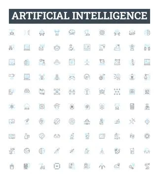 Artificial intelligence vector line icons set. AI, MachineLearning, Robotics Stock Illustration