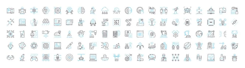 Artificial intelligence vector line icons set. AI, MachineLearning, Robotics Stock Illustration
