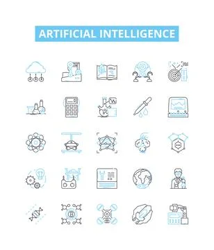 Artificial intelligence vector line icons set. AI, MachineLearning, Robotics 스톡 일러스트