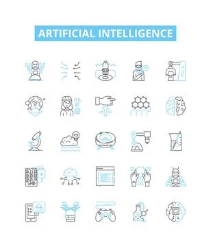 Artificial intelligence vector line icons set. AI, MachineLearning, Robotics Stock Illustration