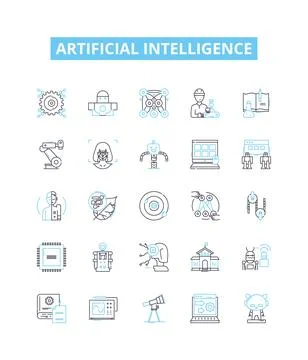 Artificial intelligence vector line icons set. AI, MachineLearning, Robotics 스톡 일러스트