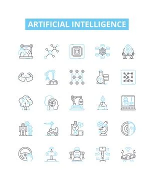 Artificial intelligence vector line icons set. AI, MachineLearning, Robotics 스톡 일러스트