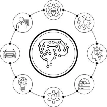 Artificial intelligence vector line icons set logo or background . AI technology Illustrazione stock