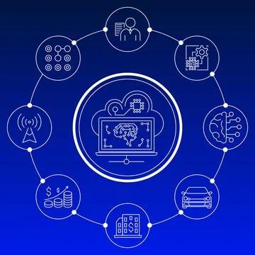 Artificial intelligence vector line icons set logo or background . AI technology Stock Illustration