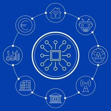 Artificial intelligence vector line icons set logo or background . AI technology Stock Illustration