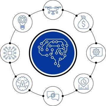 Artificial intelligence vector line icons set logo or background . AI technology Illustrazione stock