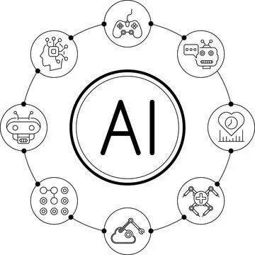 Artificial intelligence vector line icons set logo or background . AI technology Illustrazione stock