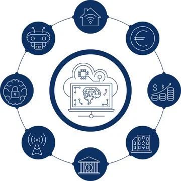 Artificial intelligence vector line icons set logo or background . AI technology Stock Illustration
