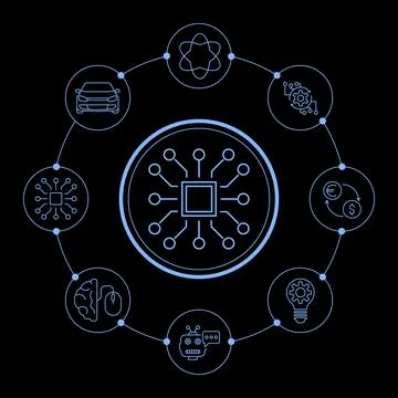 Artificial intelligence vector line icons set logo or background . AI technology 스톡 일러스트