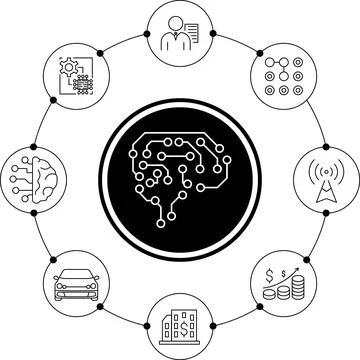 Artificial intelligence vector line icons set logo or background . AI technology Stock Illustration