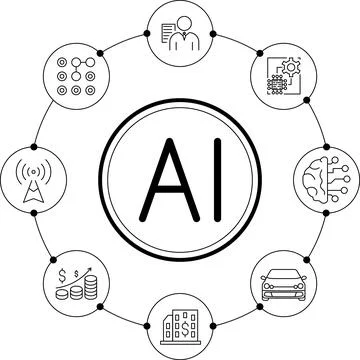 Artificial intelligence vector line icons set logo or background . AI technology Illustrazione stock