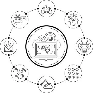 Artificial intelligence vector line icons set logo or background . AI technology Stock Illustration