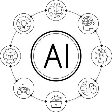 Artificial intelligence vector line icons set logo or background . AI technology Illustrazione stock