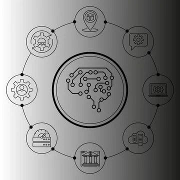 Artificial intelligence vector line icons set logo or background . AI technology Stock Illustration