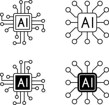 Artificial intelligence vector line icons set logo or background . AI technology Illustrazione stock