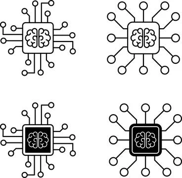 Artificial intelligence vector line icons set logo or background . AI technology 스톡 일러스트