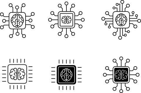 Artificial intelligence vector line icons set logo or background . AI technology Stock Illustration