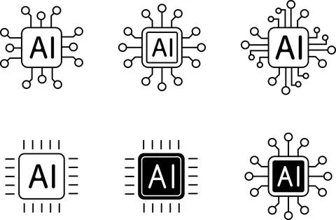 Artificial intelligence vector line icons set logo or background . AI technology Illustrazione stock