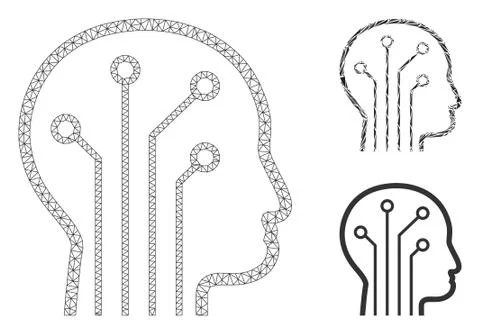 Artificial Intelligence Vector Mesh Wire Frame Model and Triangle Mosaic Icon Stock Illustration