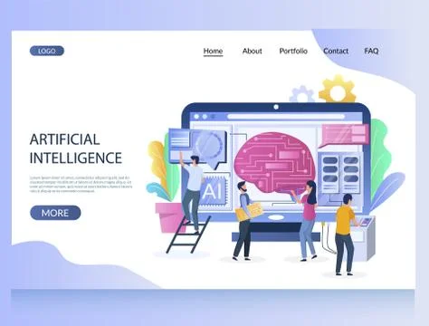 Artificial intelligence vector website landing page design template Illustrazione stock