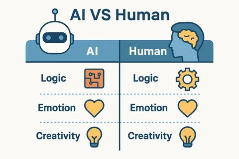Artificial intelligence versus human comparison of logic emotion and creativi Stock Illustration