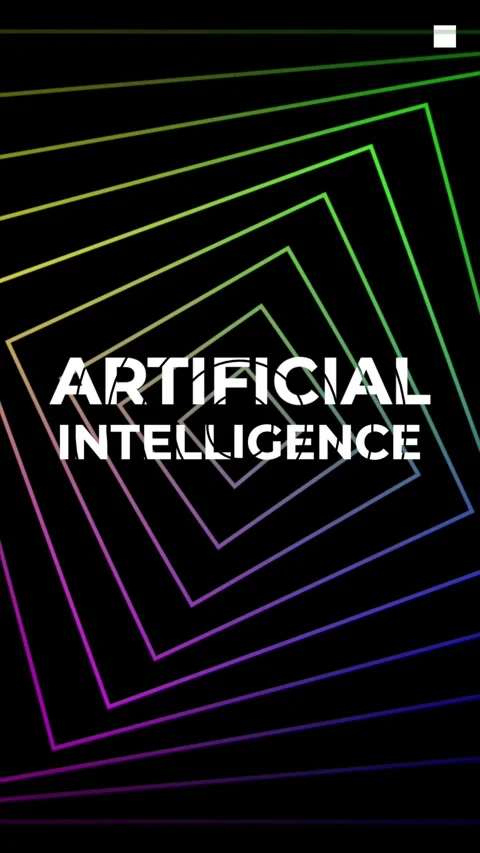 Artificial Intelligence Vertical Animation with Neon Geometric Frames 스톡 동영상 347162905