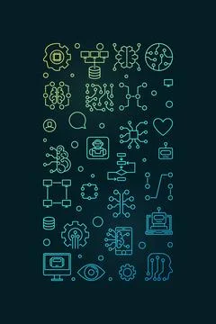 Artificial Intelligence vertical outline colored banner - AI and ML Technol.. Illustrazione stock